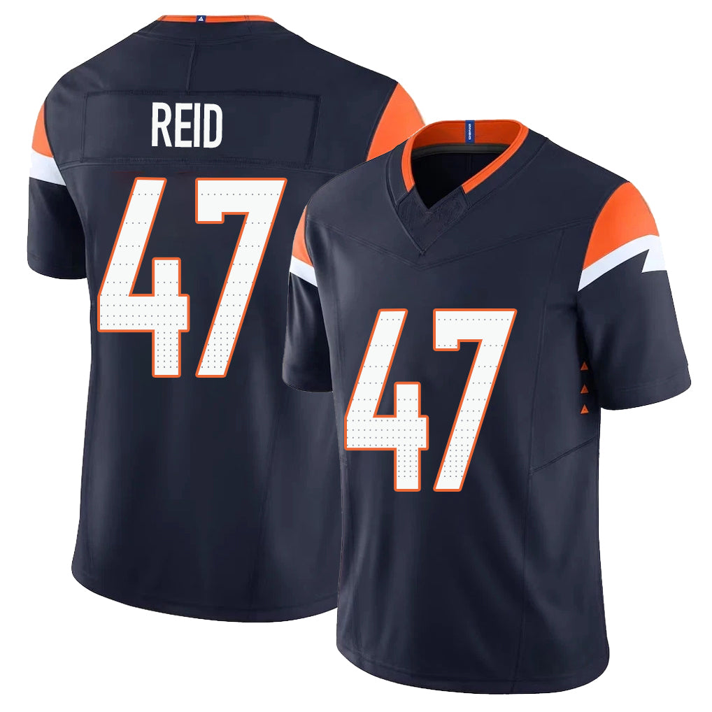 Denver #47 Reid Player Football V Neck Short Sleeve Navy Jersey Karene For Men Youth Women Gift
