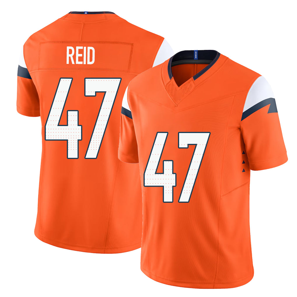Denver #47 Reid Player Football V Neck Short Sleeve Jersey Orange Karene For Men Youth Women Gift