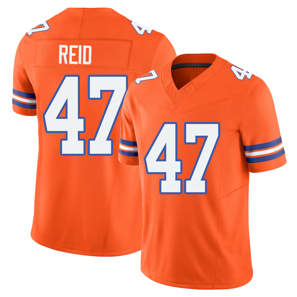 Denver #47 Reid Player Football V Neck Short Sleeve Orange Jersey Karene For Men Youth Women Gift