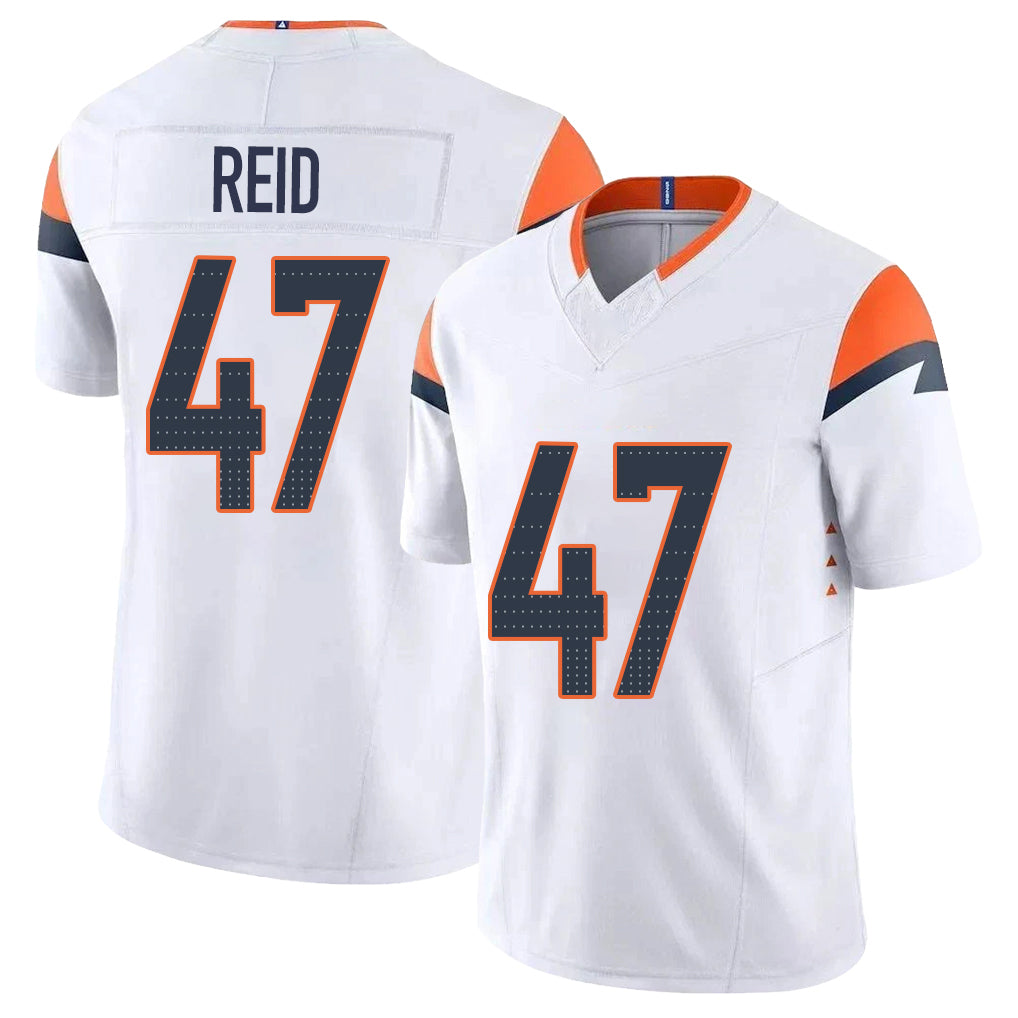 Denver #47 Reid Player Football V Neck Short Sleeve White Jersey Karene For Men Youth Women Gift