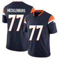 Denver #77 Mecklenburg Player Football V Neck Short Sleeve Navy Jersey Karl For Men Youth Women Gift