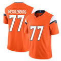 Denver #77 Mecklenburg Player Football V Neck Short Sleeve Jersey Orange Karl For Men Youth Women Gift
