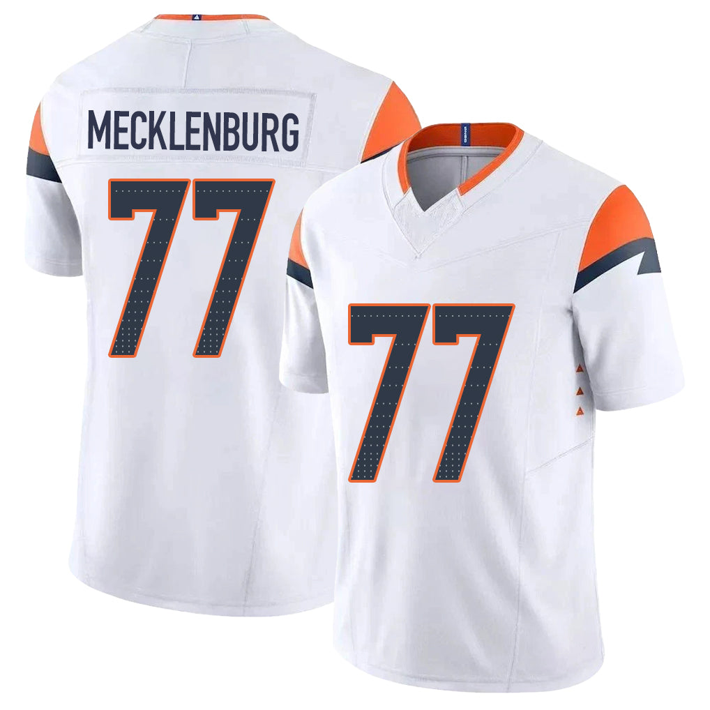 Denver #77 Mecklenburg Player Football V Neck Short Sleeve White Jersey Karl For Men Youth Women Gift