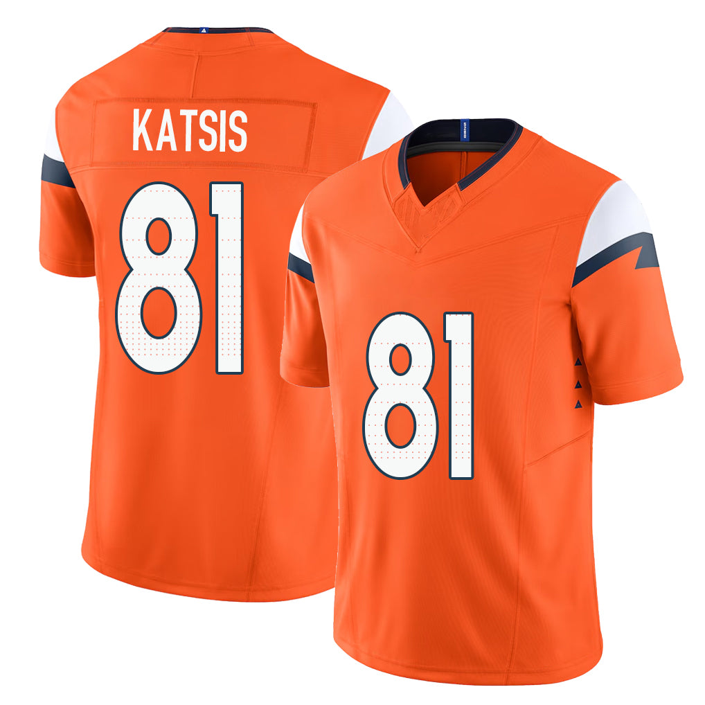 Denver #81 Katsis Player Football V Neck Short Sleeve Jersey Orange Kolbe For Men Youth Women Gift