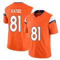Denver #81 Katsis Player Football V Neck Short Sleeve Jersey Orange Kolbe For Men Youth Women Gift