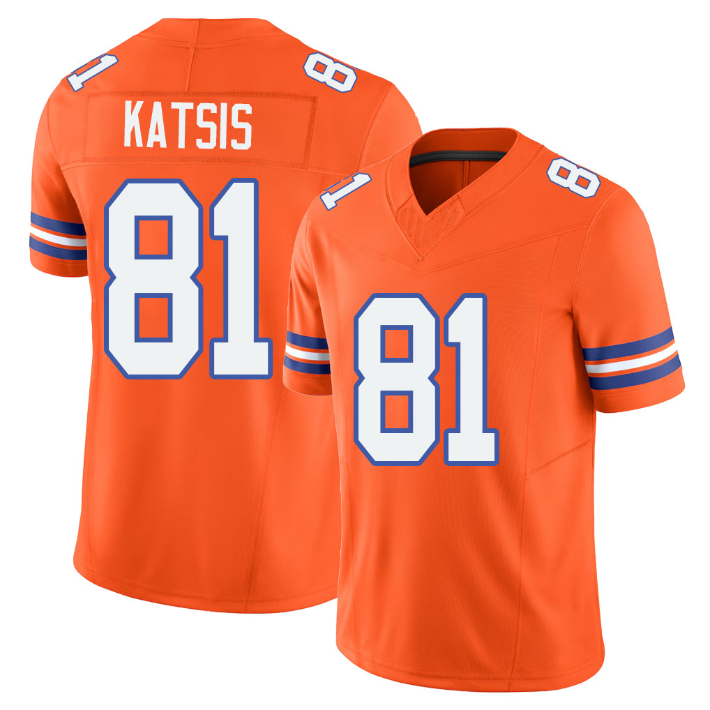 Denver #81 Katsis Player Football V Neck Short Sleeve Orange Jersey Kolbe For Men Youth Women Gift