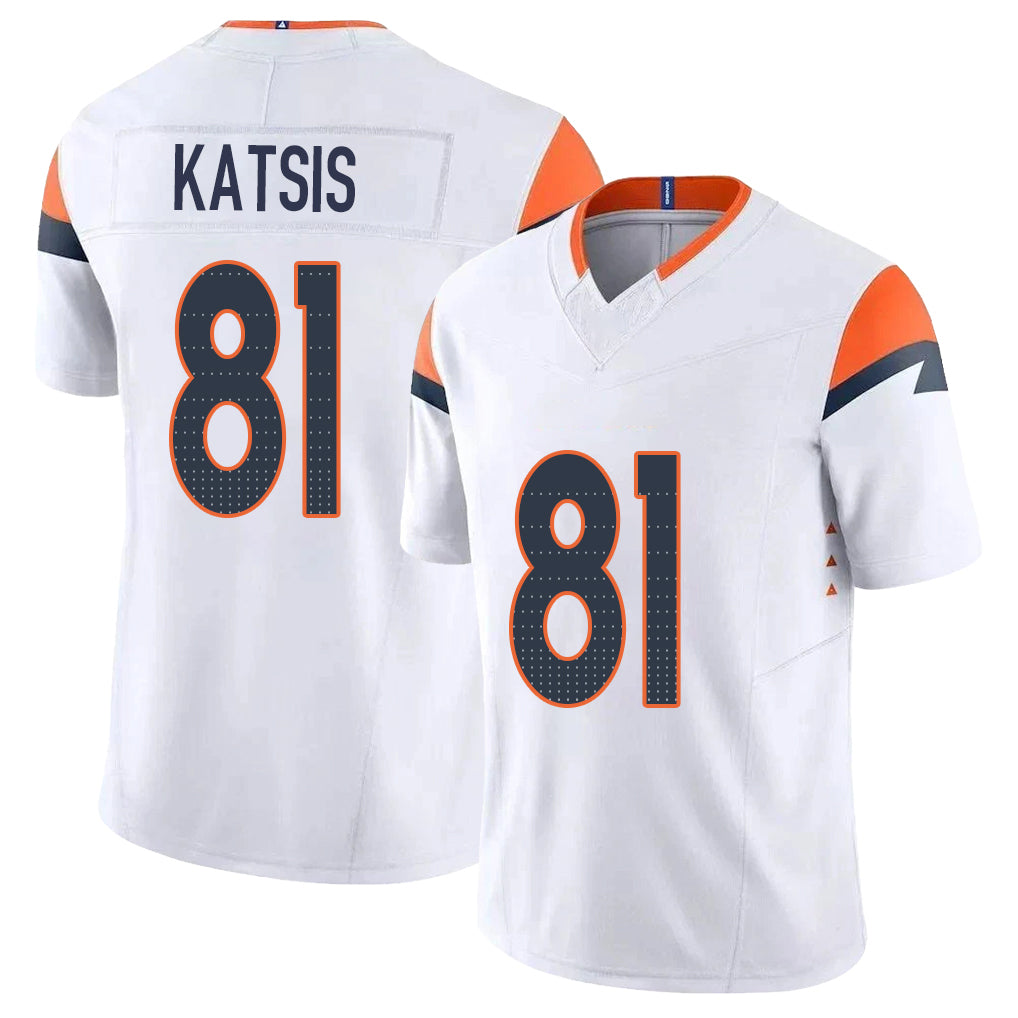 Denver #81 Katsis Player Football V Neck Short Sleeve White Jersey Kolbe For Men Youth Women Gift