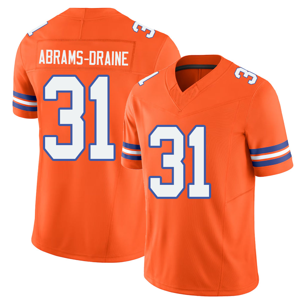 Denver #31 Abrams-Draine Player Football V Neck Short Sleeve Orange Jersey Kris For Men Youth Women Gift