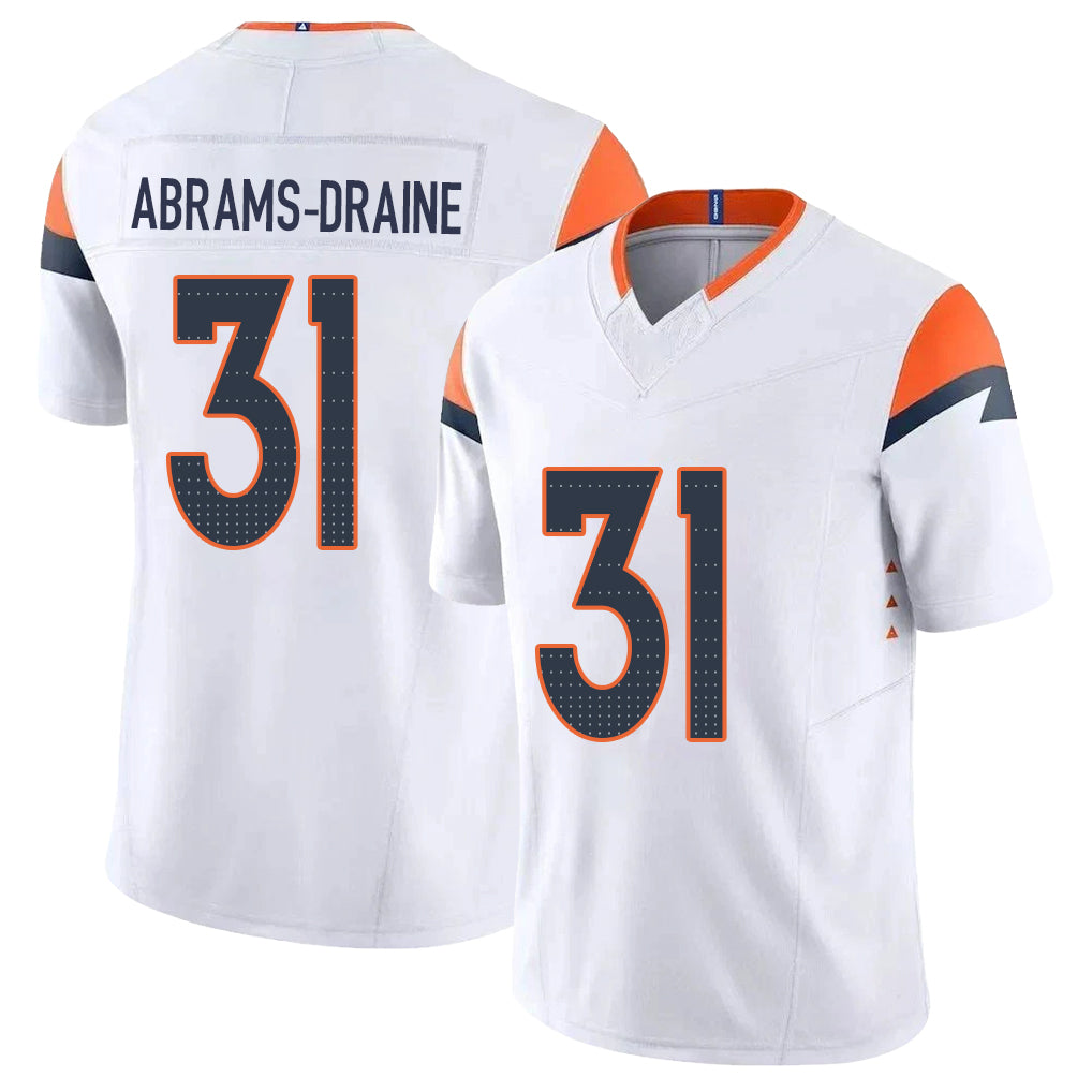 Denver #31 Abrams-Draine Player Football V Neck Short Sleeve White Jersey Kris For Men Youth Women Gift