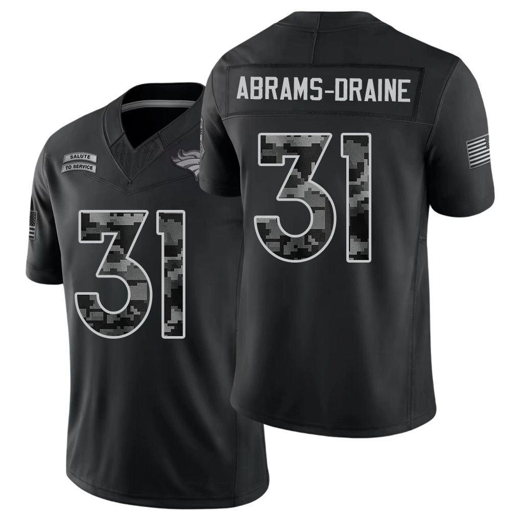 Denver #31 Abrams-Draine Player Football V Neck Short Sleeve Black Jersey Kris For Men Youth Women Gift