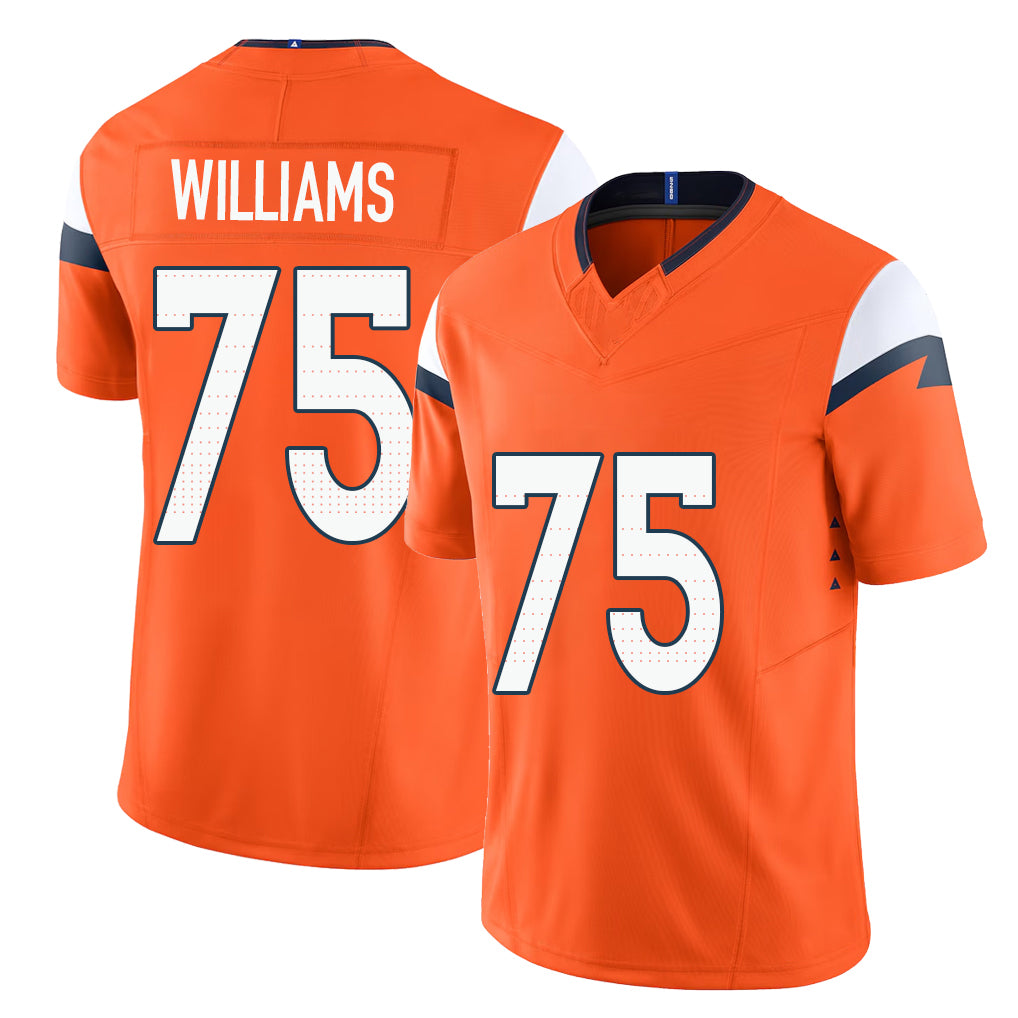 Denver #75 Williams Player Football V Neck Short Sleeve Jersey Orange Kristian For Men Youth Women Gift