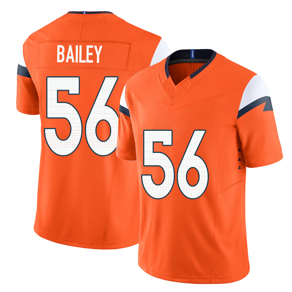 Denver #56 Bailey Player Football V Neck Short Sleeve Jersey Orange Levelle For Men Youth Women Gift