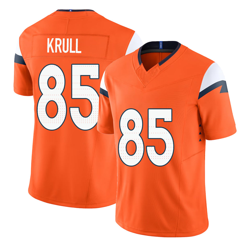 Denver #85 Krull Player Football V Neck Short Sleeve Jersey Orange Lucas For Men Youth Women Gift