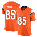 Denver #85 Krull Player Football V Neck Short Sleeve Jersey Orange Lucas For Men Youth Women Gift