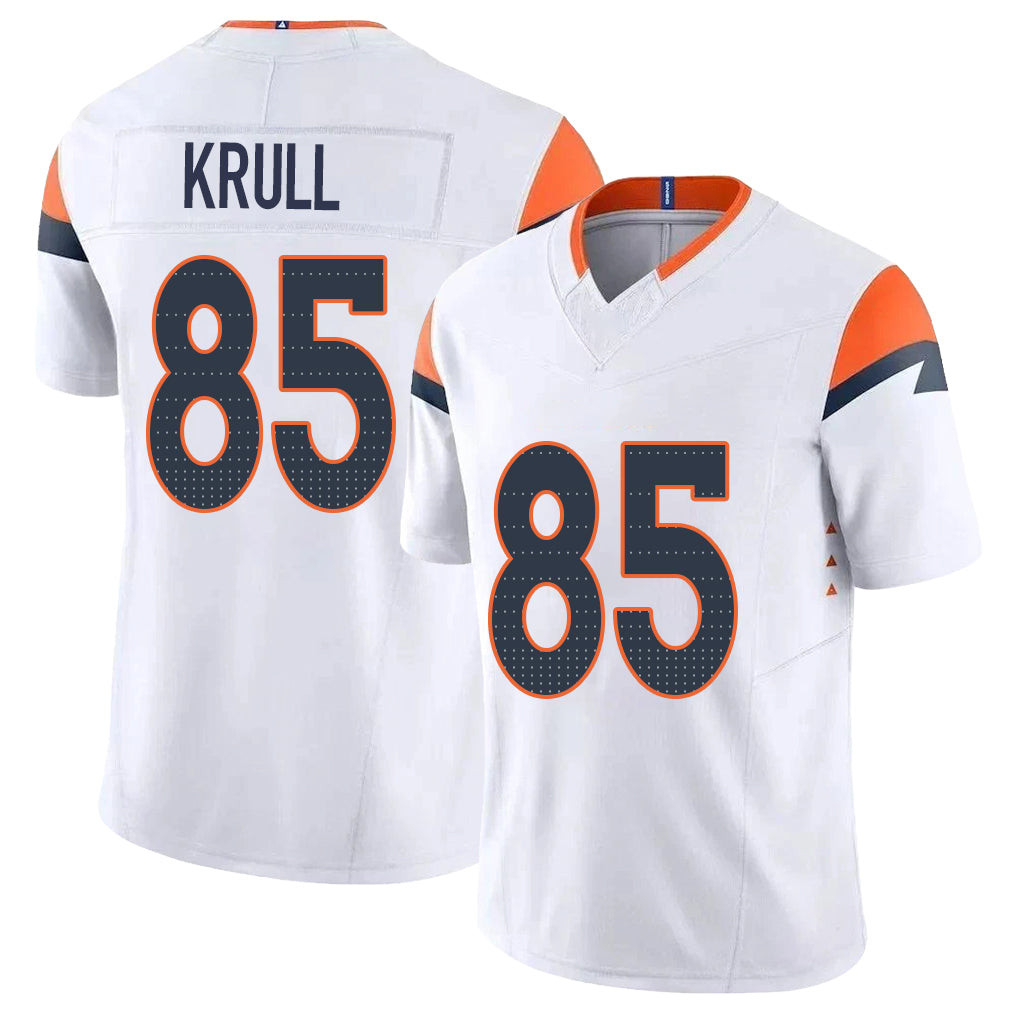 Denver #85 Krull Player Football V Neck Short Sleeve White Jersey Lucas For Men Youth Women Gift
