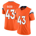 Denver #43 Basso Player Football V Neck Short Sleeve Jersey Orange Luke For Men Youth Women Gift