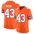 Denver #43 Basso Player Football V Neck Short Sleeve Orange Jersey Luke For Men Youth Women Gift