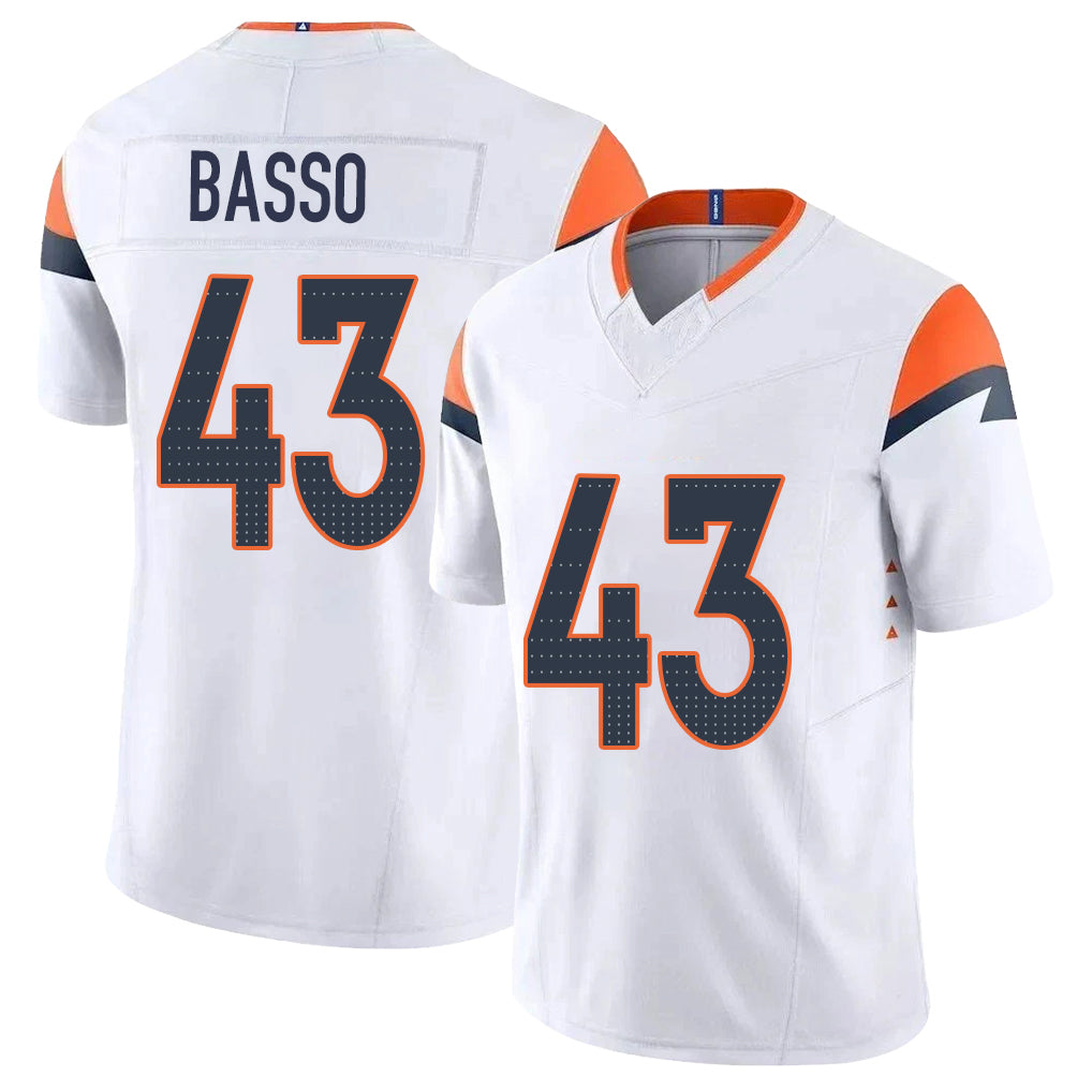 Denver #43 Basso Player Football V Neck Short Sleeve White Jersey Luke For Men Youth Women Gift