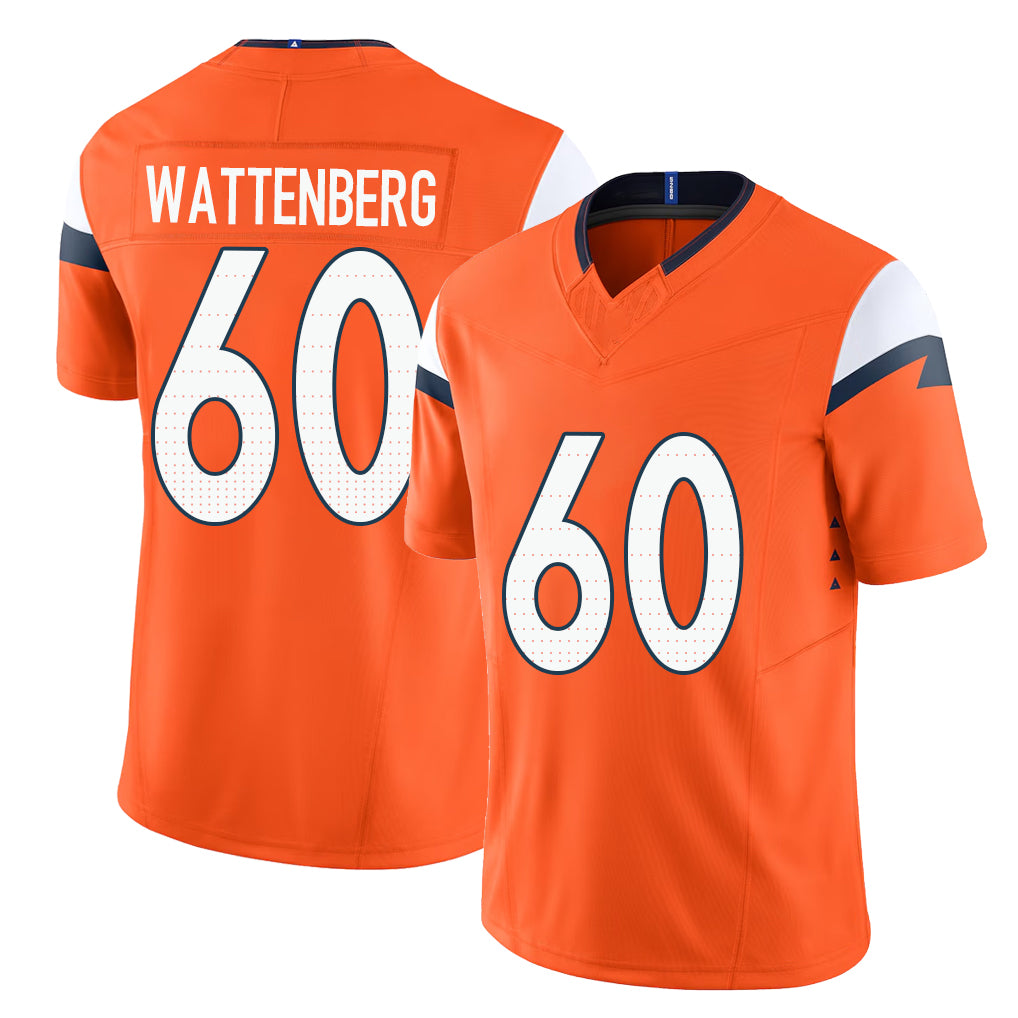 Denver #60 Wattenberg Player Football V Neck Short Sleeve Jersey Orange Luke For Men Youth Women Gift
