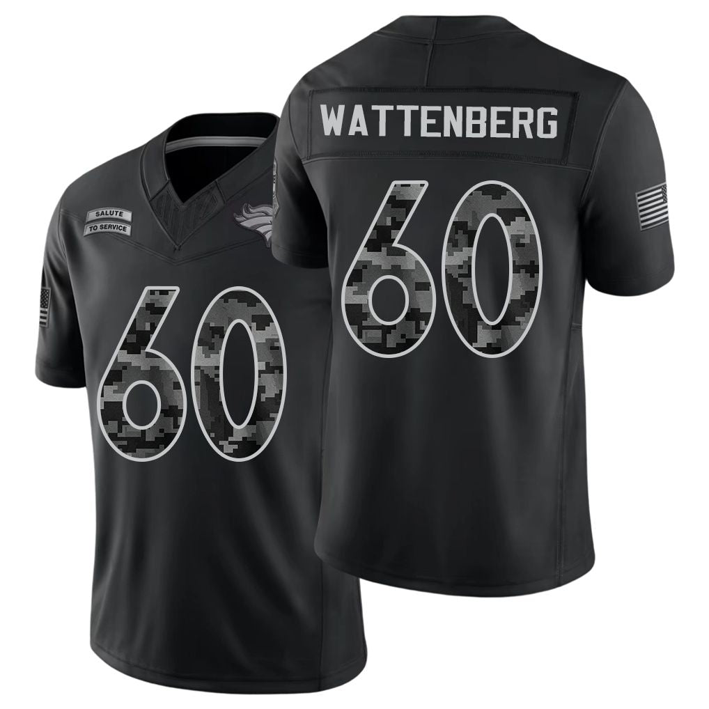 Denver #60 Wattenberg Player Football V Neck Short Sleeve Black Jersey Luke For Men Youth Women Gift