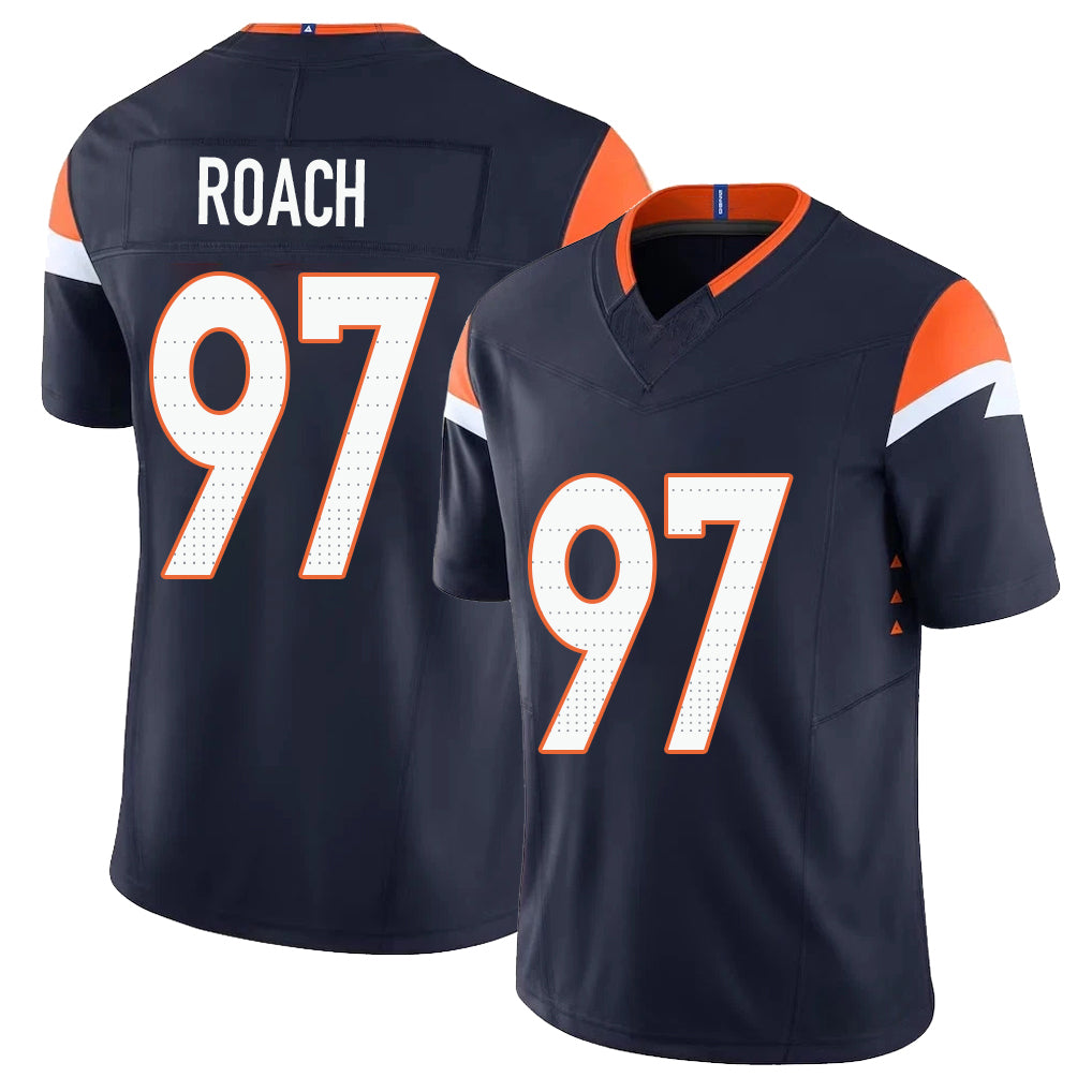 Denver #97 Roach Player Football V Neck Short Sleeve Navy Jersey Malcolm For Men Youth Women Gift