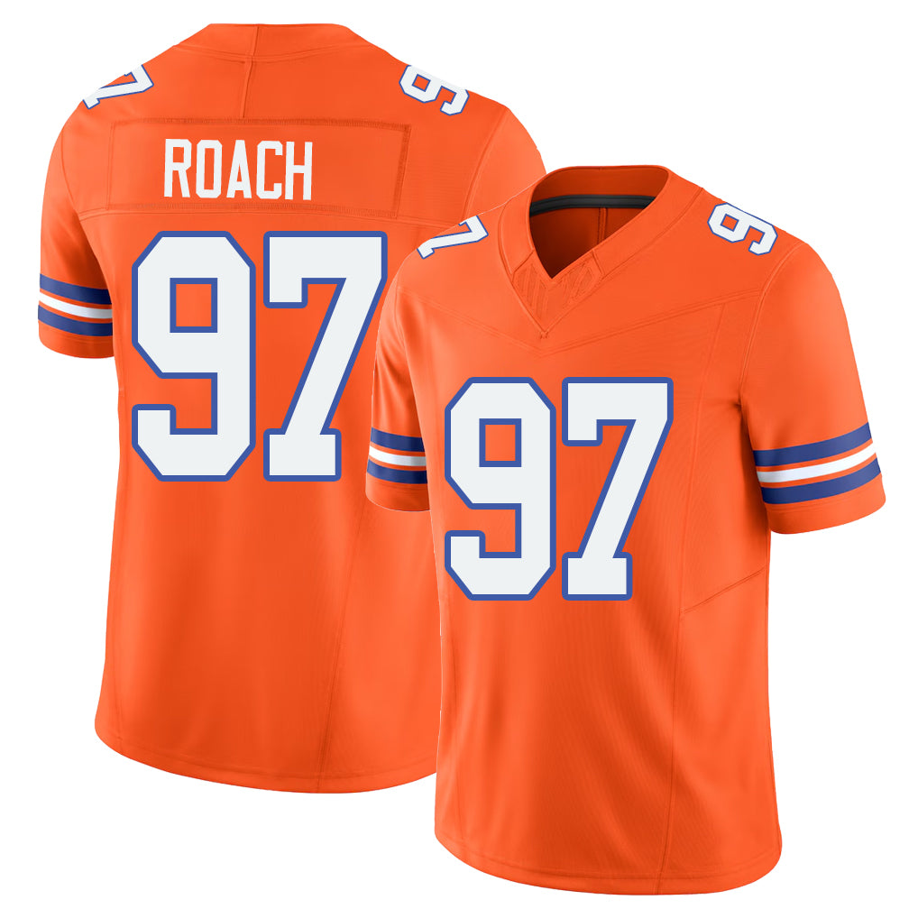 Denver #97 Roach Player Football V Neck Short Sleeve Orange Jersey Malcolm For Men Youth Women Gift