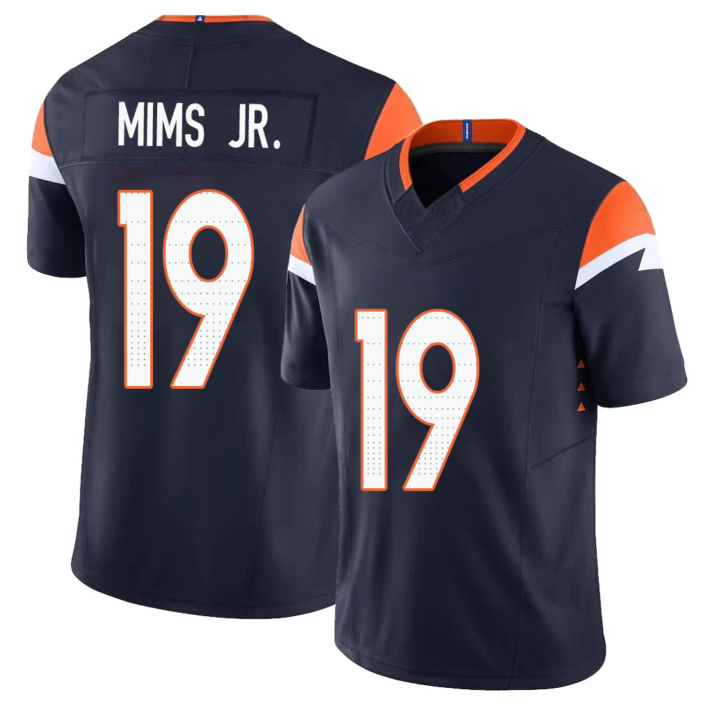 Denver #19 Mims Jr. Player Football V Neck Short Sleeve Navy Jersey Marvin For Men Youth Women Gift