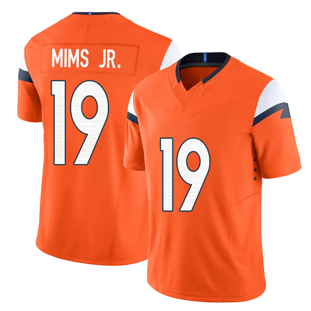 Denver #19 Mims Jr. Player Football V Neck Short Sleeve Jersey Orange Marvin For Men Youth Women Gift