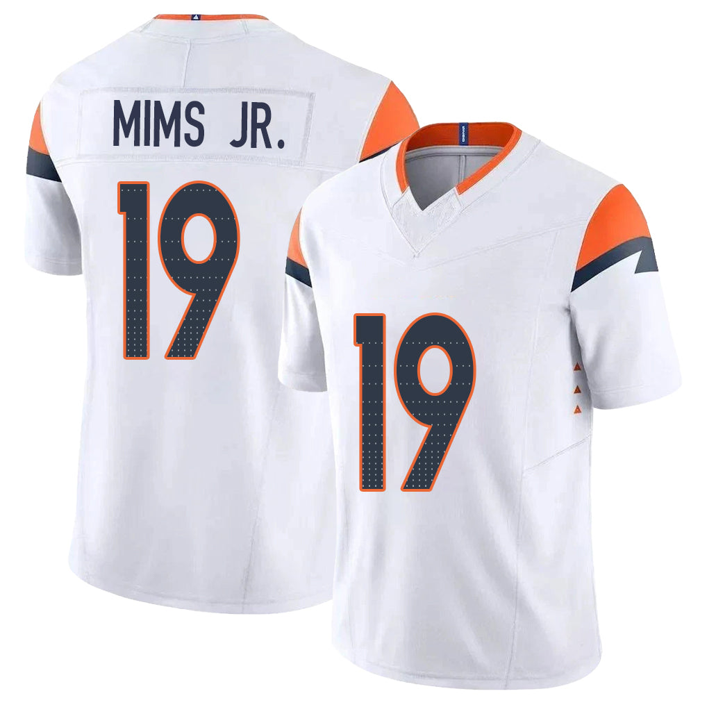 Denver #19 Mims Jr. Player Football V Neck Short Sleeve White Jersey Marvin For Men Youth Women Gift