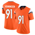 Denver #91 Henningsen Player Football V Neck Short Sleeve Jersey Orange Matt For Men Youth Women Gift