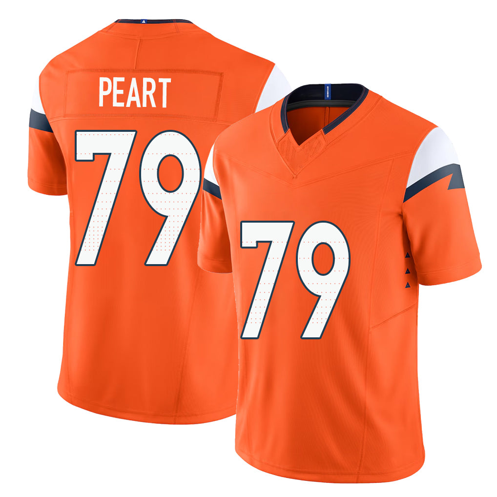 Denver #79 Peart Player Football V Neck Short Sleeve Jersey Orange Matt For Men Youth Women Gift