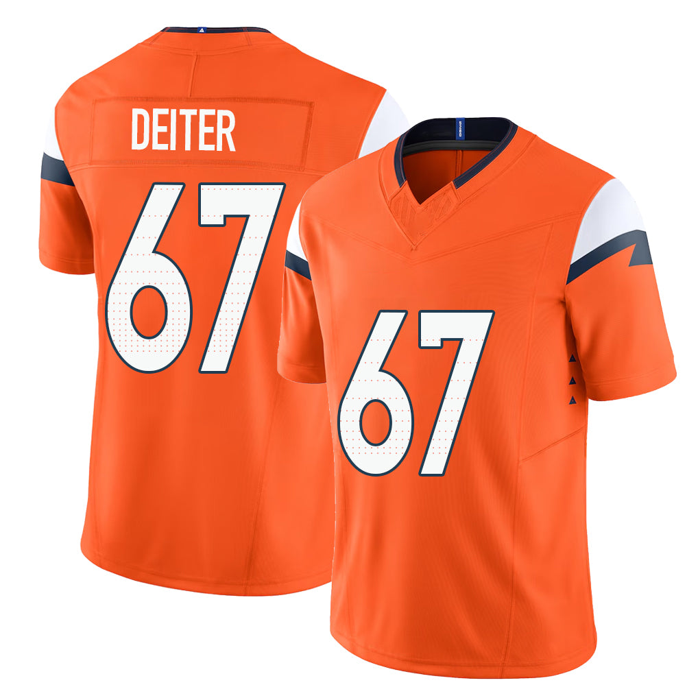 Denver #67 Deiter Player Football V Neck Short Sleeve Jersey Orange Michael For Men Youth Women Gift