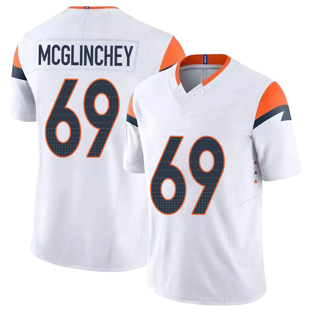 Denver #69 McGlinchey Player Football V Neck Short Sleeve White Jersey Mike For Men Youth Women Gift