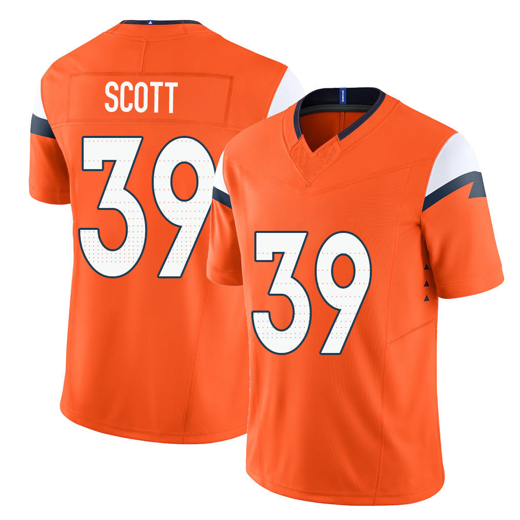 Denver #39 Scott Player Football V Neck Short Sleeve Jersey Orange Miles For Men Youth Women Gift