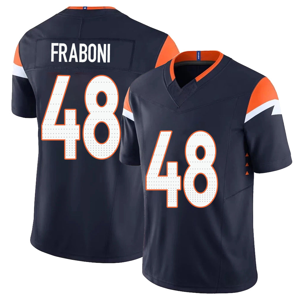 Denver #48 Fraboni Player Football V Neck Short Sleeve Navy Jersey Mitchell For Men Youth Women Gift