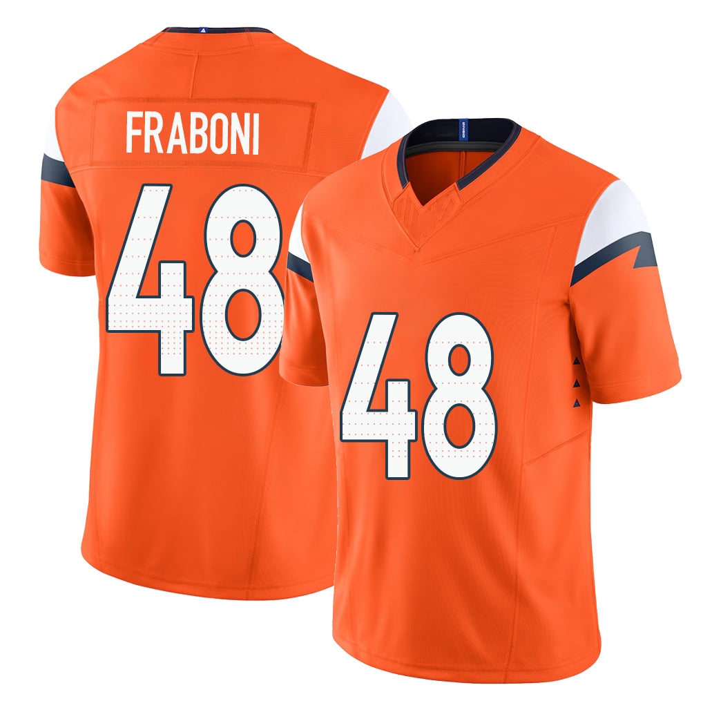 Denver #48 Fraboni Player Football V Neck Short Sleeve Jersey Orange Mitchell For Men Youth Women Gift