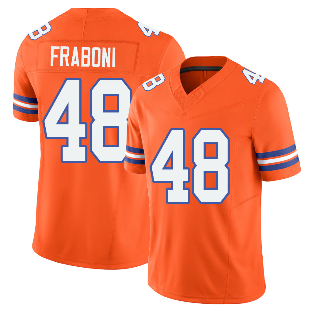 Denver #48 Fraboni Player Football V Neck Short Sleeve Orange Jersey Mitchell For Men Youth Women Gift