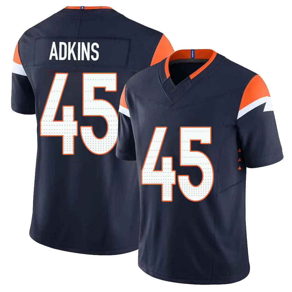 Denver #45 Adkins Player Football V Neck Short Sleeve Navy Jersey Nate For Men Youth Women Gift