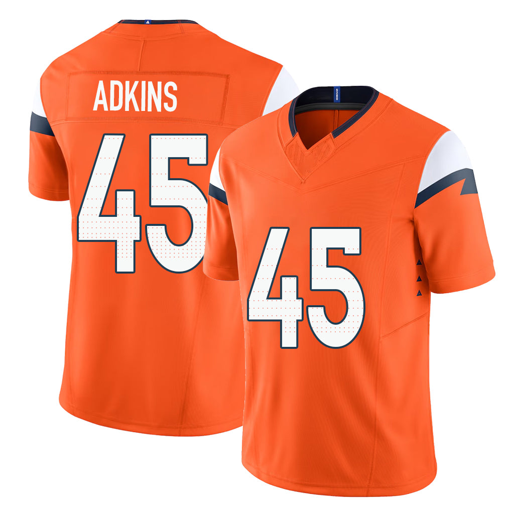 Denver #45 Adkins Player Football V Neck Short Sleeve Jersey Orange Nate For Men Youth Women Gift