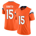 Denver #15 Bonitto Player Football V Neck Short Sleeve Jersey Orange Nik For Men Youth Women Gift