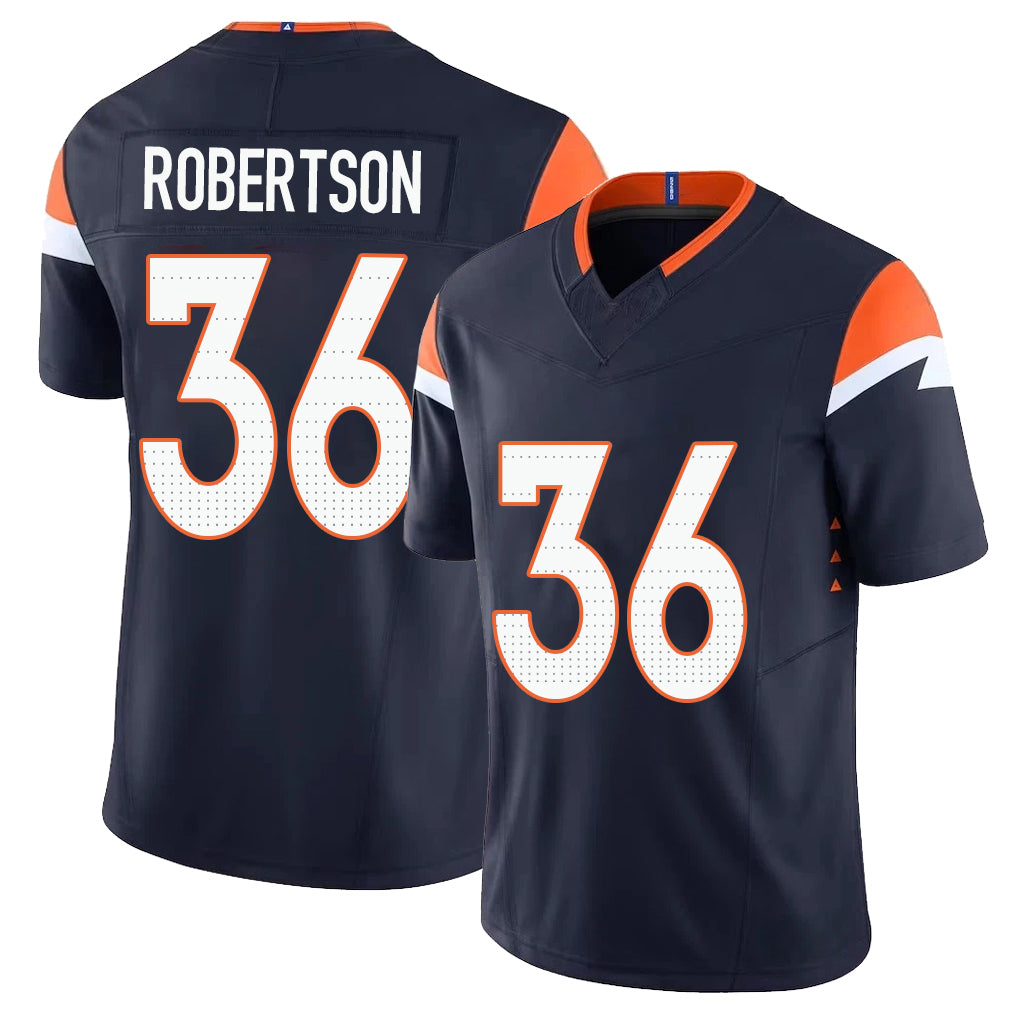 Denver #36 Robertson Player Football V Neck Short Sleeve Navy Jersey Parker For Men Youth Women Gift