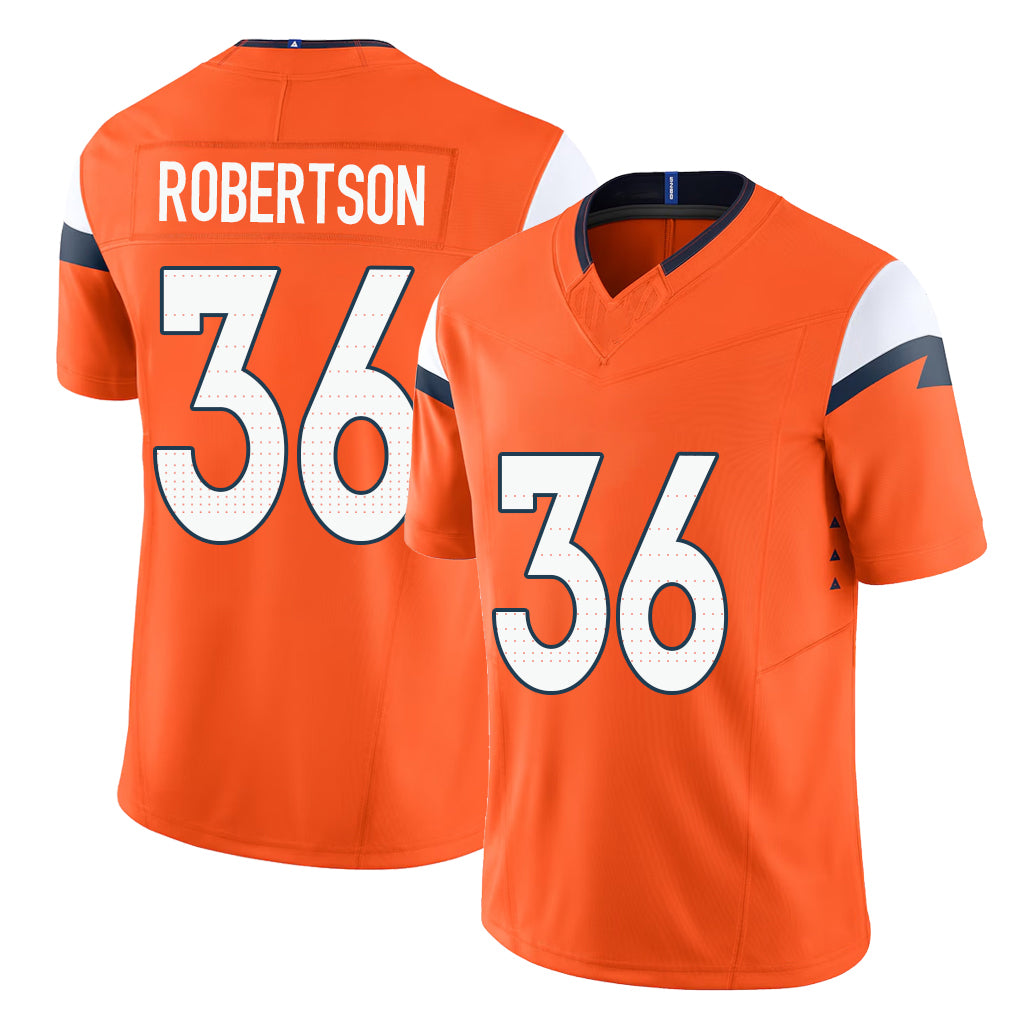 Denver #36 Robertson Player Football V Neck Short Sleeve Jersey Orange Parker For Men Youth Women Gift