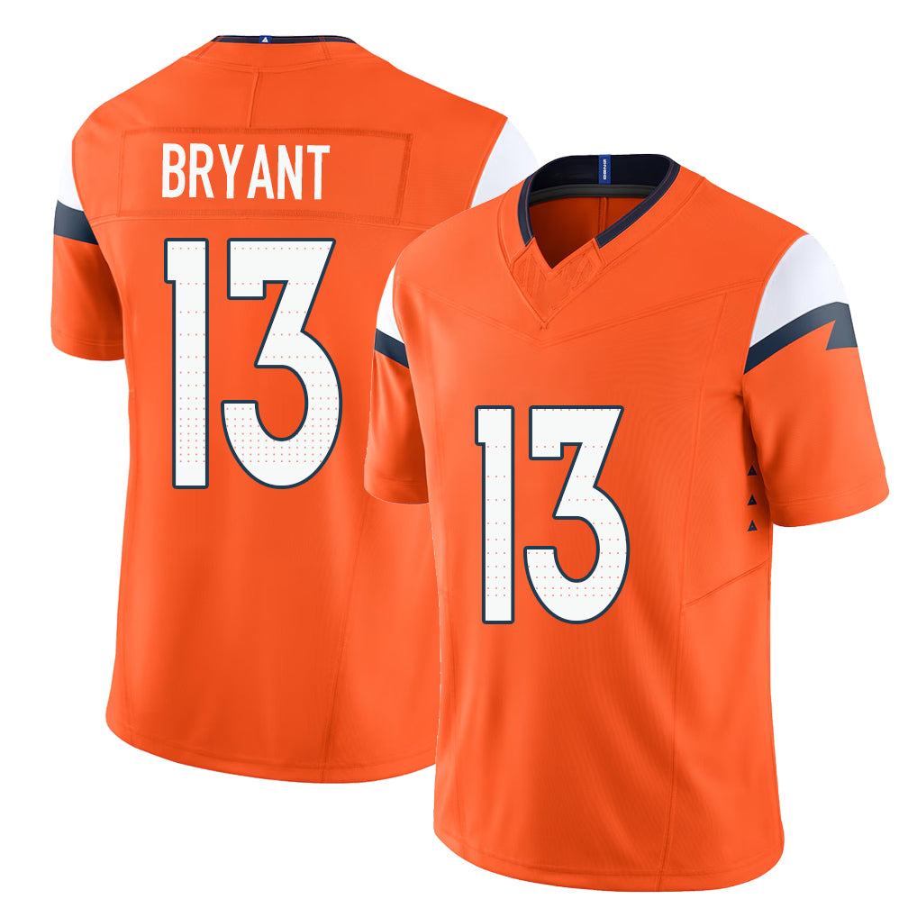Denver #13 Bryant Player Football V Neck Short Sleeve Jersey Orange Pat For Men Youth Women Gift
