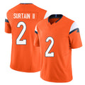 Denver #2 Surtain II Player Football V Neck Short Sleeve Jersey Orange Pat For Men Youth Women Gift