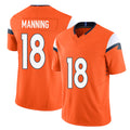 Denver #18 Manning Player Football V Neck Short Sleeve Jersey Orange Peyton For Men Youth Women Gift
