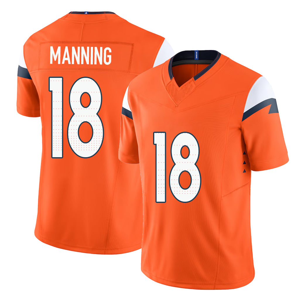 Denver #18 Manning Player Football V Neck Short Sleeve Jersey Orange Peyton For Men Youth Women Gift