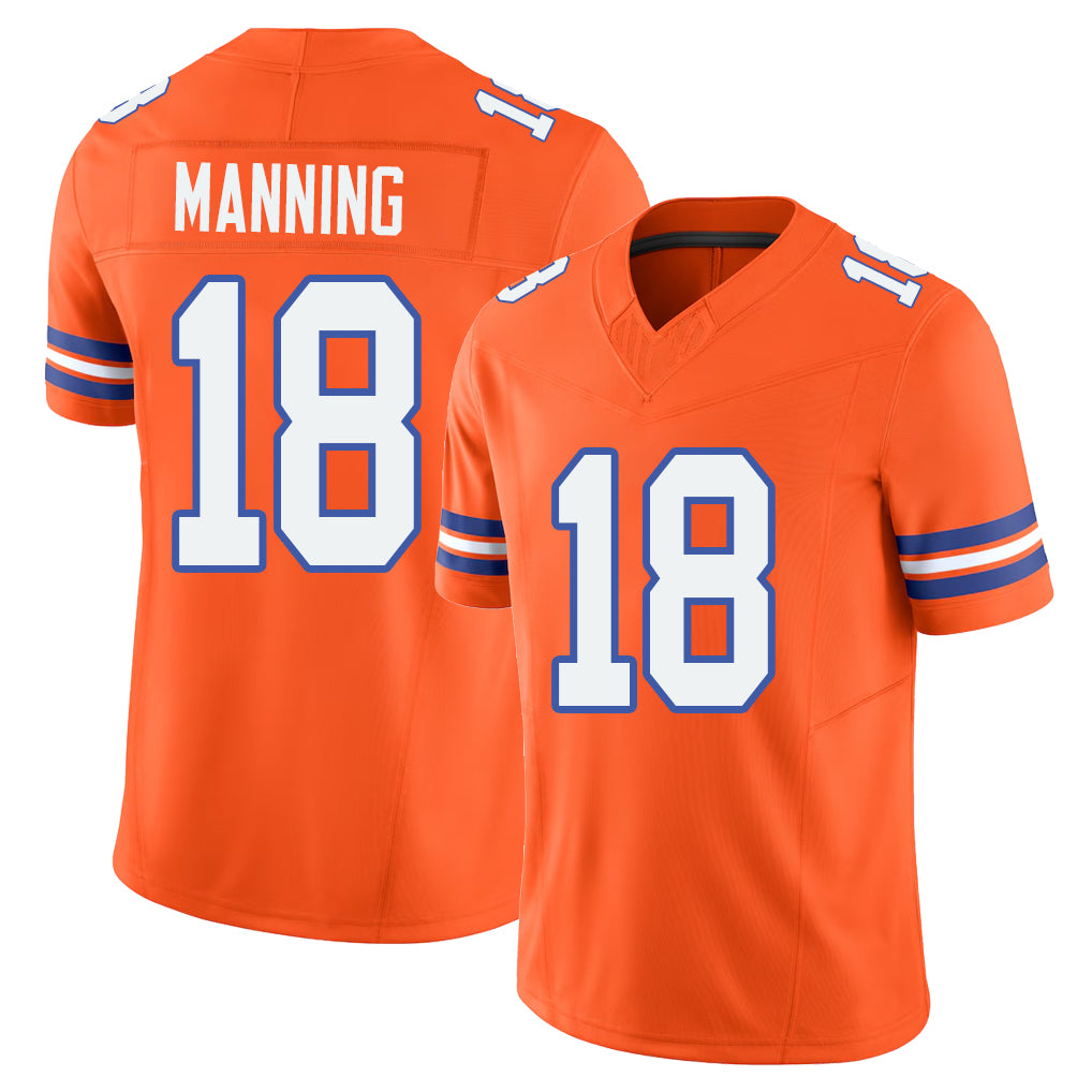 Denver #18 Manning Player Football V Neck Short Sleeve Orange Jersey Peyton For Men Youth Women Gift