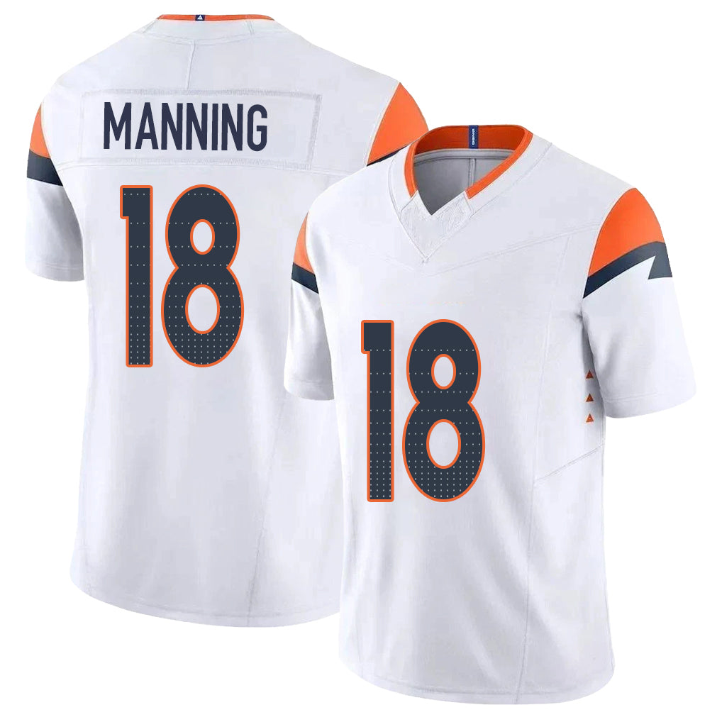 Denver #18 Manning Player Football V Neck Short Sleeve White Jersey Peyton For Men Youth Women Gift