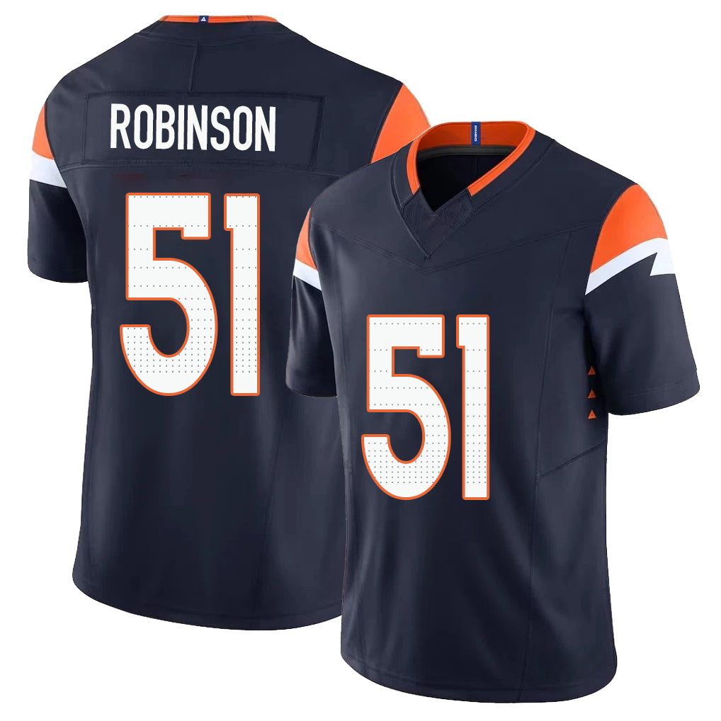 Denver #51 Robinson Player Football V Neck Short Sleeve Navy Jersey Que For Men Youth Women Gift