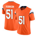 Denver #51 Robinson Player Football V Neck Short Sleeve Jersey Orange Que For Men Youth Women Gift